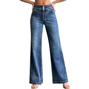 Women's Wide Leg Jeans High Waisted Stretch Baggy Casual Denim Pants